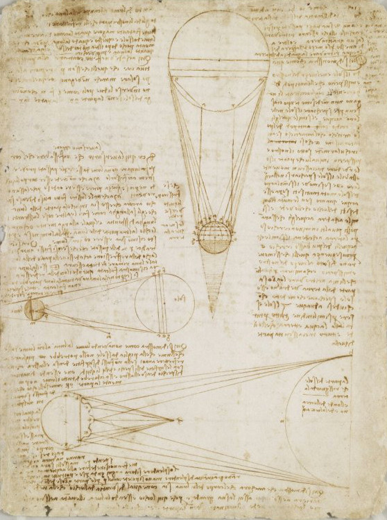 A page from Leonardo da Vinci’s Codex Leicester showing handwritten notes and sketches